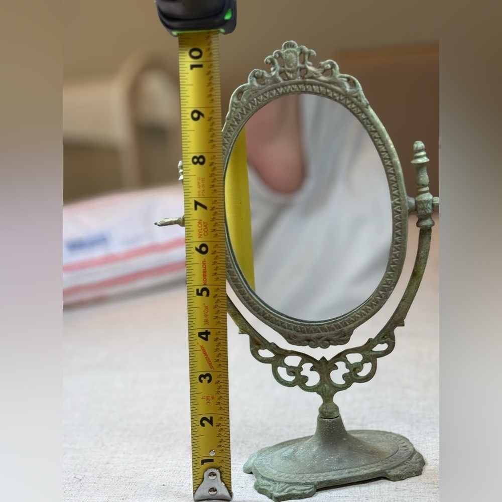 Vintage Dresser Mirror Oval Swivel Weathered Green Distressed - Picture 4 of 8